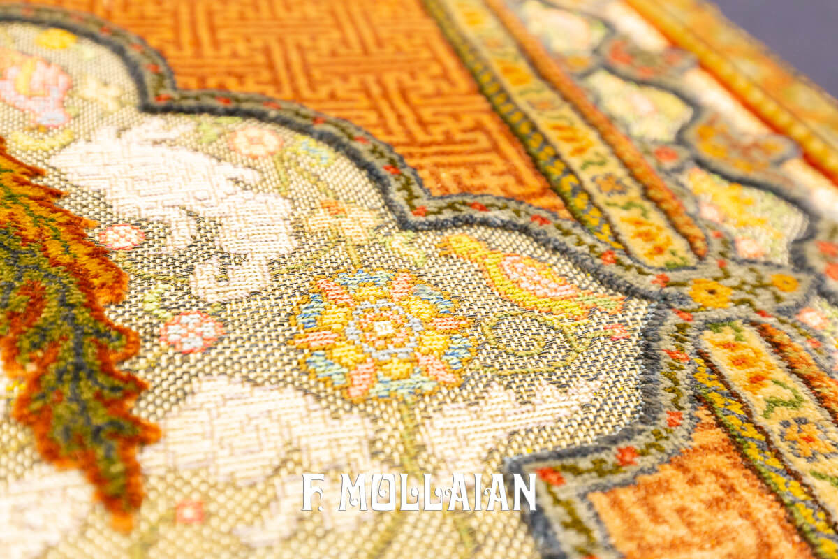 Tapis Qum Kapi Rare Motif Ange, Soie et Métal n°:101192